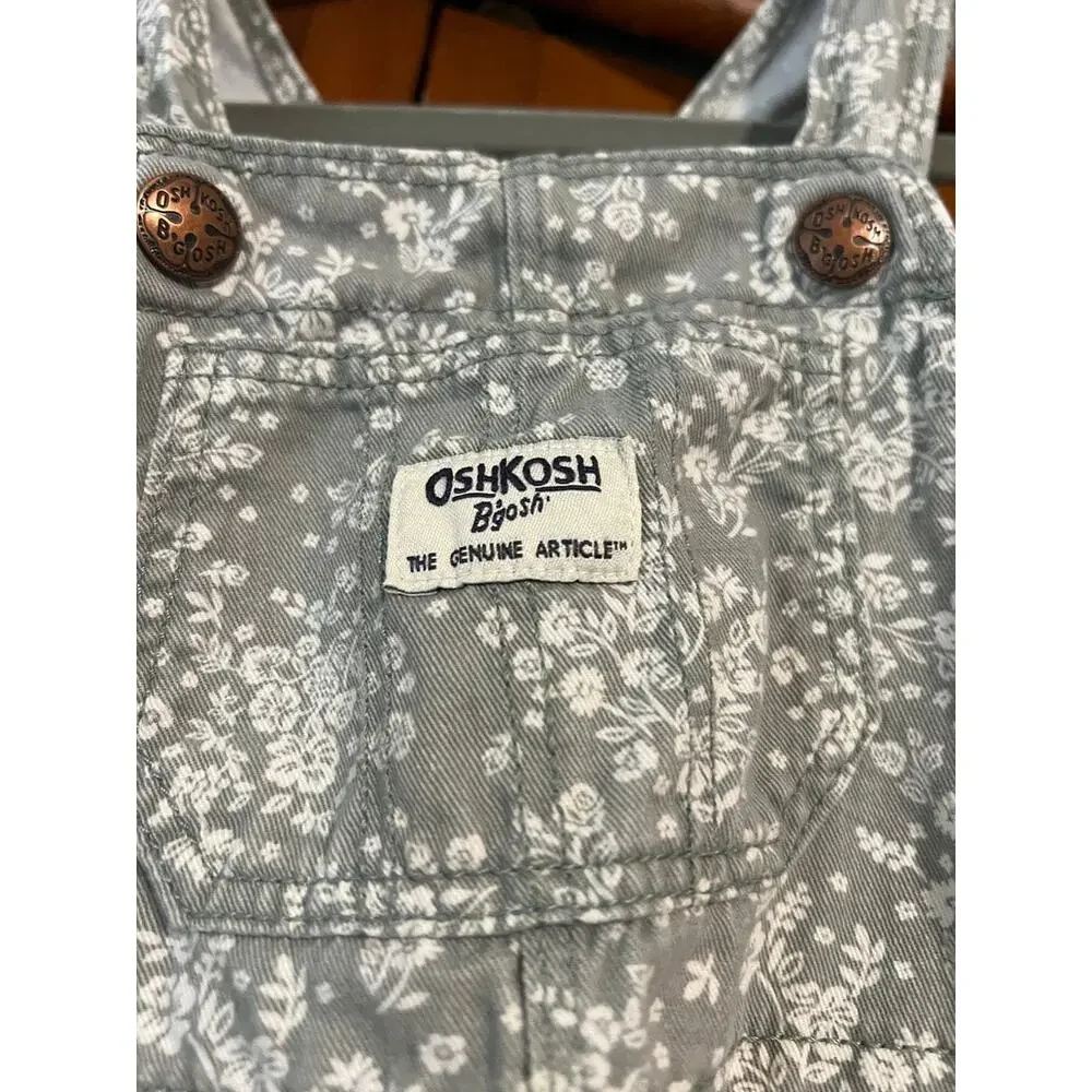 OshKosh B'gosh Girls Floral Overalls Sage Green White 2T Cotton Ditsy Flower